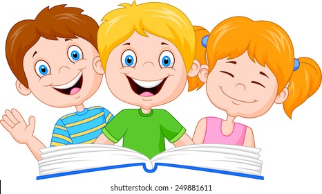 Cartoon kids reading book