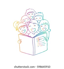 Cartoon kids reading book