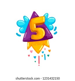 Cartoon kids rocket fly five number color illustration 