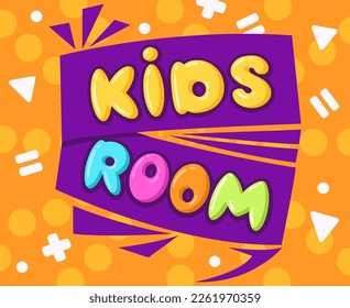 Cartoon kids room poster. Children game zone sticker, kids entertainment playroom. Game zone badge flat vector illustration