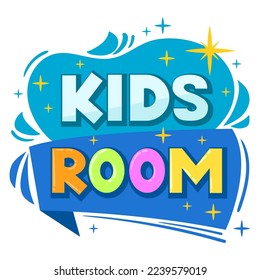 Cartoon kids room sticker. Game zone playroom, kids entertainment party club and game zone badge flat vector illustration on white background