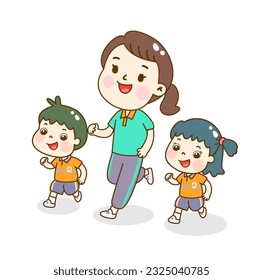 Cartoon kids running on playground.