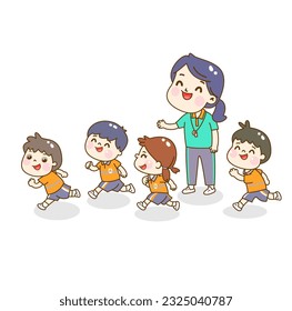 Cartoon kids running on playground.