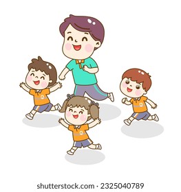 Cartoon kids running on playground.