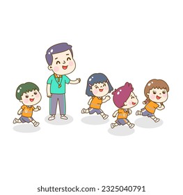 Cartoon kids running on playground.