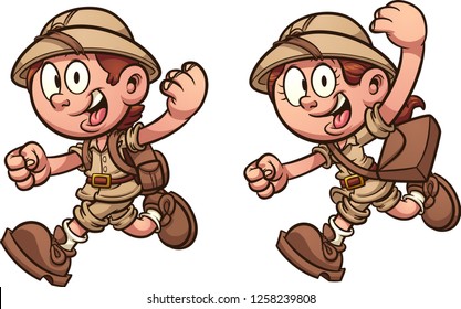 Cartoon kids running with safari costumes. Vector clip art illustration with simple gradients. Each on a separate layer.
