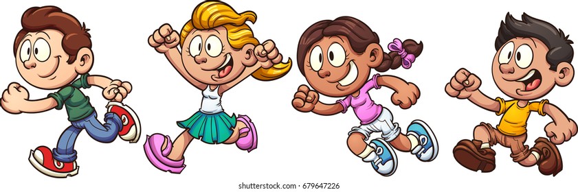 Cartoon kids running. Vector clip art illustration with simple gradients. Each on a separate layer. 