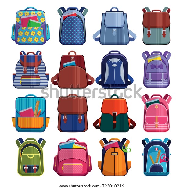 Cartoon Kids School Bags Backpack Back Stock Vector (Royalty Free ...