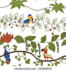 Cartoon kids seamless pattern with parrots