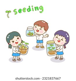  Cartoon kids and seeding vector.