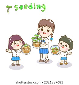  Cartoon kids and seeding vector.