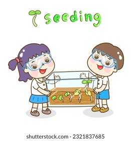  Cartoon kids and seeding vector.