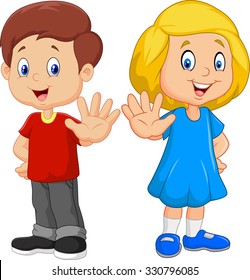 Cartoon kids are showing a stop sign isolated on white background