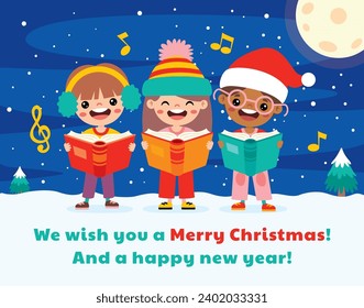 Cartoon Kids Singing At Christmas