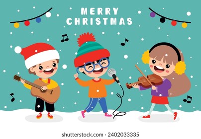 Niños De Caricatura Cantando En Navidad