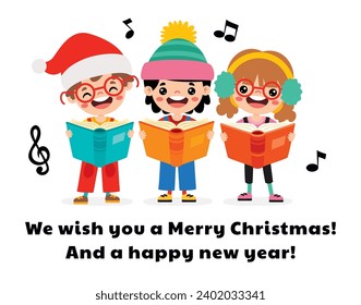 Cartoon Kids Singing At Christmas