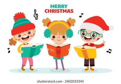 Cartoon Kids Singing At Christmas