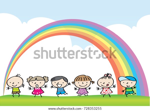 Vector De Stock Libre De Regalias Sobre Cartoon Kids Sky Rainbow728353255