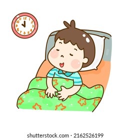 Cartoon kids sleep on the bad.