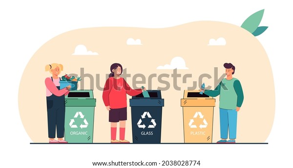 Cartoon Kids Sorting Trash Flat Vector Stock Vector (Royalty Free ...