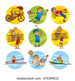 Cartoon kids Sport set Vector Clip Art Illustrations