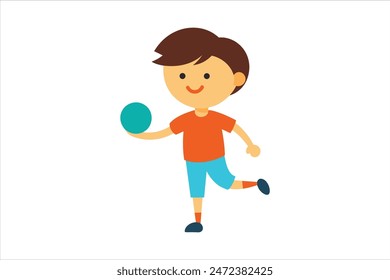Cartoon kids sports character with ball, illustrated in vibrant vector art. This playful design features a cheerful child in action, perfect for adding a fun, energetic touch to any project 