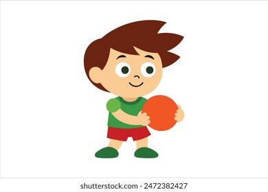 Cartoon kids sports character with ball, illustrated in vibrant vector art. This playful design features a cheerful child in action, perfect for adding a fun, energetic touch to any project 