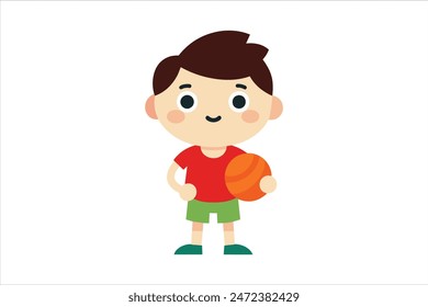 Cartoon kids sports character with ball, illustrated in vibrant vector art. This playful design features a cheerful child in action, perfect for adding a fun, energetic touch to any project 
