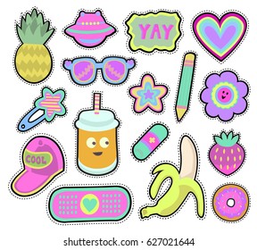 Cartoon Kids Stickers Patches Set Pineapplesunglassesbanana Stock ...