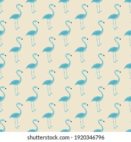 Cartoon kids style seamless pattern with blue colored flamingo silhouettes. Light background. Vector illustration for seasonal textile prints, fabric, banners, backdrops and wallpapers.