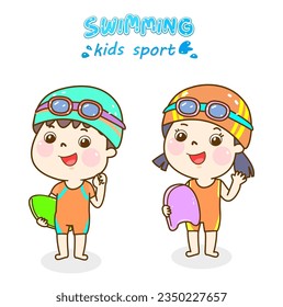 Cartoon kids swimming in the pool.