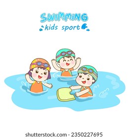 Cartoon kids swimming in the pool.