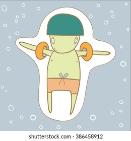 Cartoon kids in swimming suits