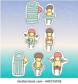 Cartoon kids in swimming suits