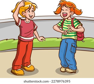 Cartoon kids talking to each other. Vector illustration