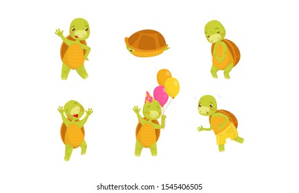 Cartoon Kids Turtle Character Vector Illustrated Set