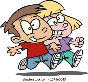 cartoon kids walking arm in arm