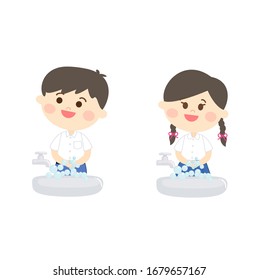 Niños de caricatura Vector de manos lavado