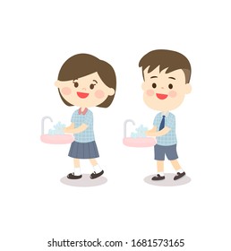 Cartoon Kids Wash Hand Vector