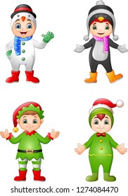 Cartoon kids wearing christmas costume
