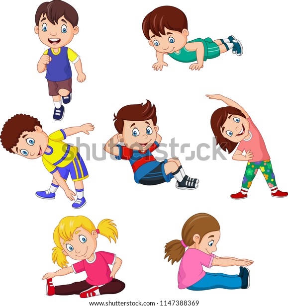 Caricature Pour Enfants Yoga Avec Differentes Image Vectorielle De Stock Libre De Droits