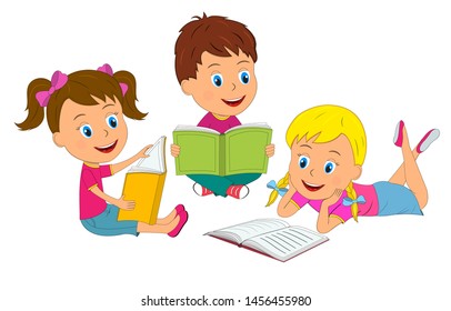 Cartoon Kidsboy Girls Read Books Illustration Stock Vector (Royalty ...