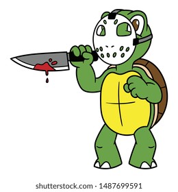 Cartoon Killer Turtle Wearing a Mask and Holding a Knife