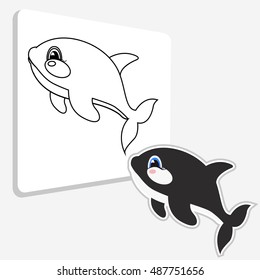 Cartoon Killer whale illustration color and drawing black and white line.