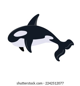 Cartoon killer whale isolated on white background. Cute whale. Killer whale sea animal. Vector stock