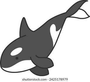 Ballena asesina de dibujos animados aislada sobre fondo blanco. Ilustración vectorial en estilo plano.