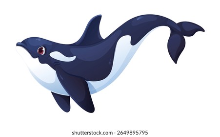 Cartoon killer whale or orca character for sea animal or ocean fish, vector icon. Killer whale orca with cute funny face, underwater and undersea happy animal for kids mascot or cartoon character