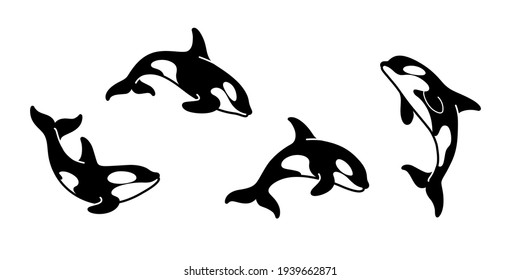 Cartoon Killer Whale Sketch Line Icon. Сute Animals Set Of Icons.