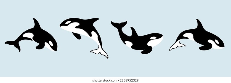 Icono de la línea de dibujo de ballena asesino de dibujos animados. С usar un conjunto de iconos de animales.