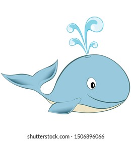 Cartoon kind blue whale, sea animal and wildlife theme.
